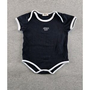 Armani Baby Bodysuit‎ 12 Month 1 Year Blue White Trim 100% Cotton Button Snap